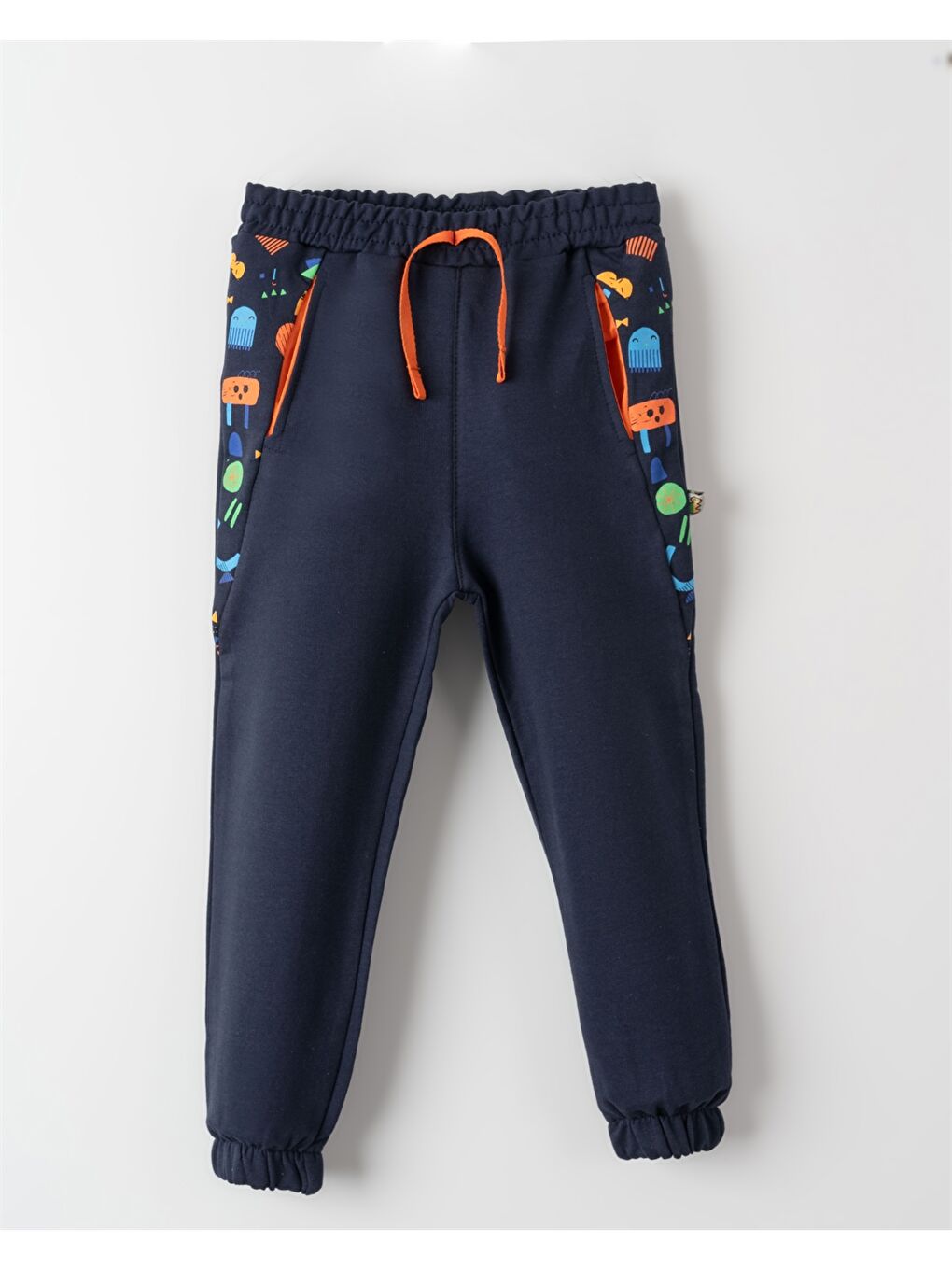 Lacivert Beli Lastikli Desenli Erkek Bebek Jogger Eşofman Altı