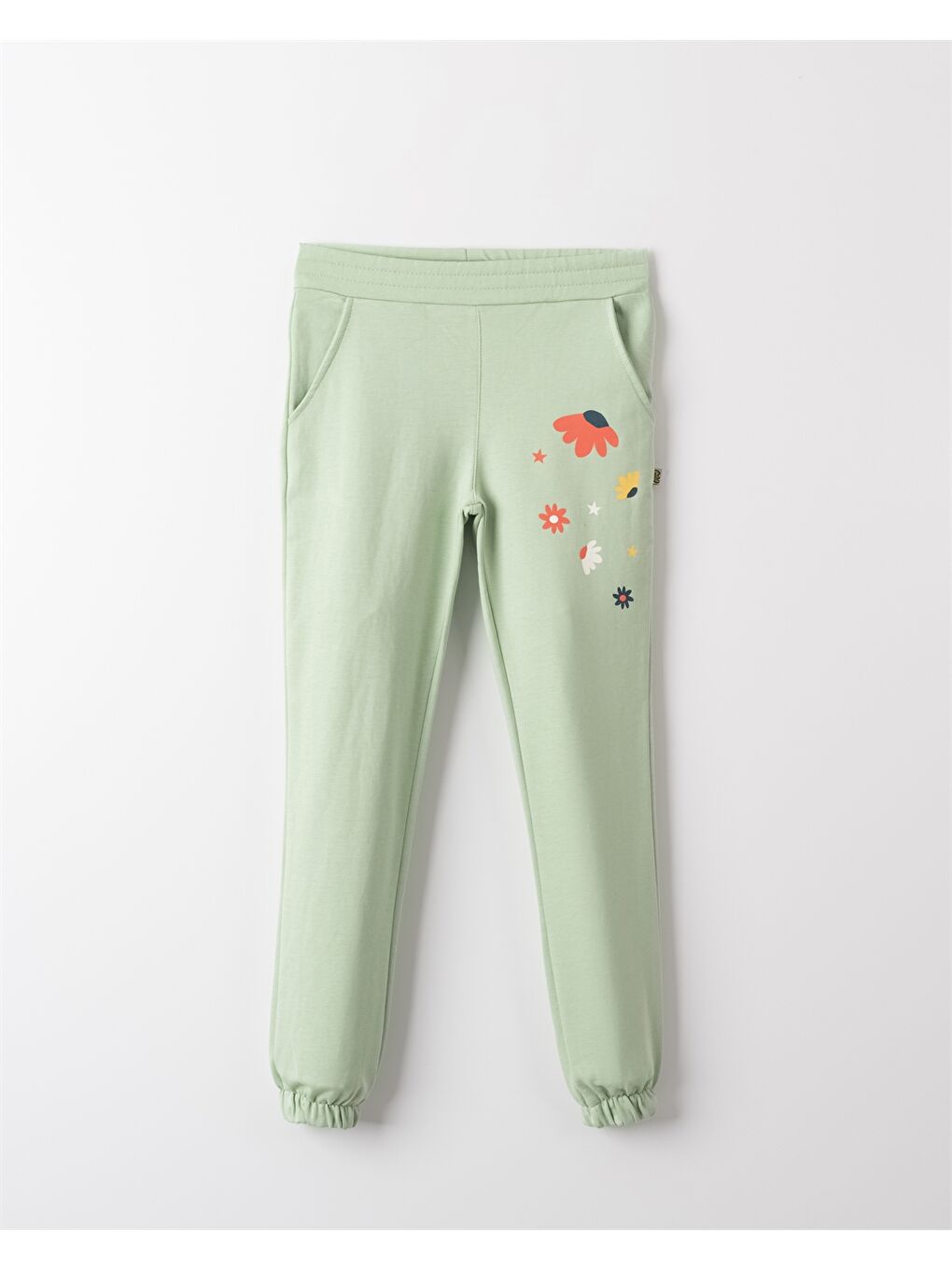 Yeşil Beli Lastikli Desenli Kız Çocuk Jogger Eşofman Altı