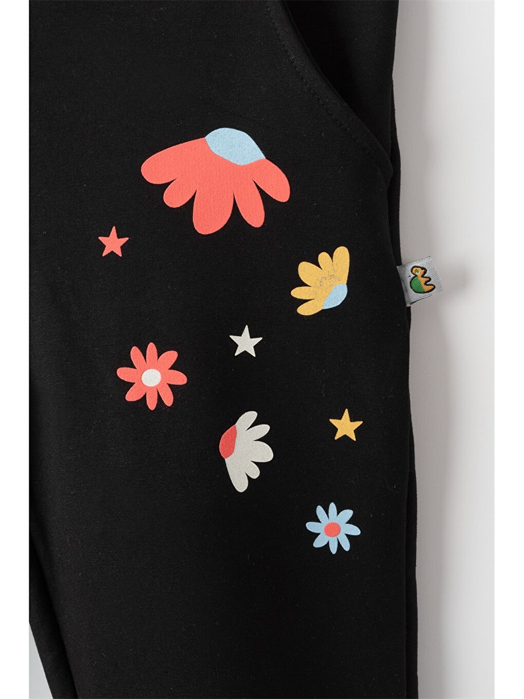 Siyah Beli Lastikli Desenli Kız Çocuk Jogger Eşofman Altı-1