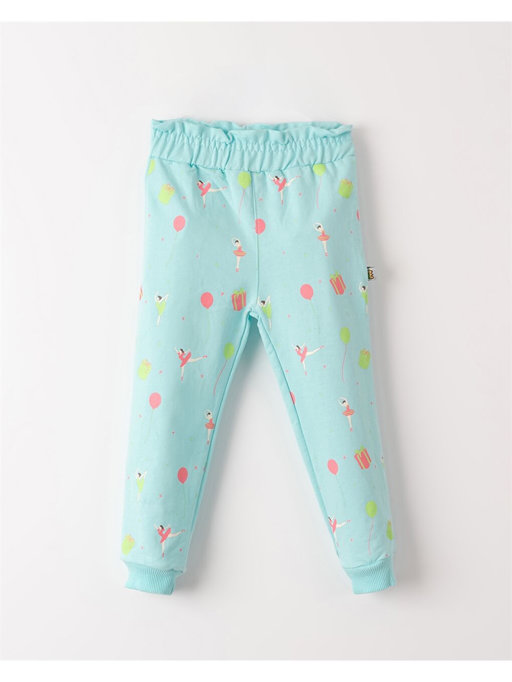 Turkuaz Beli Lastikli Desenli Kız Bebek Jogger Eşofman Alt