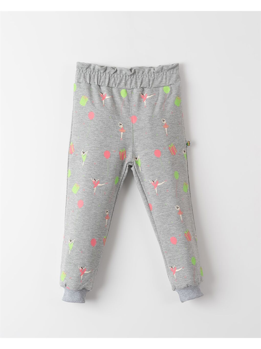 Gri Beli Lastikli Desenli Kız Bebek Jogger Eşofman Alt
