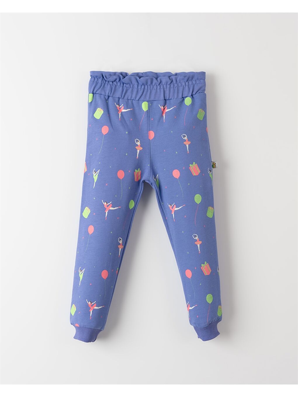 Mavi Beli Lastikli Desenli Kız Bebek Jogger Eşofman Alt