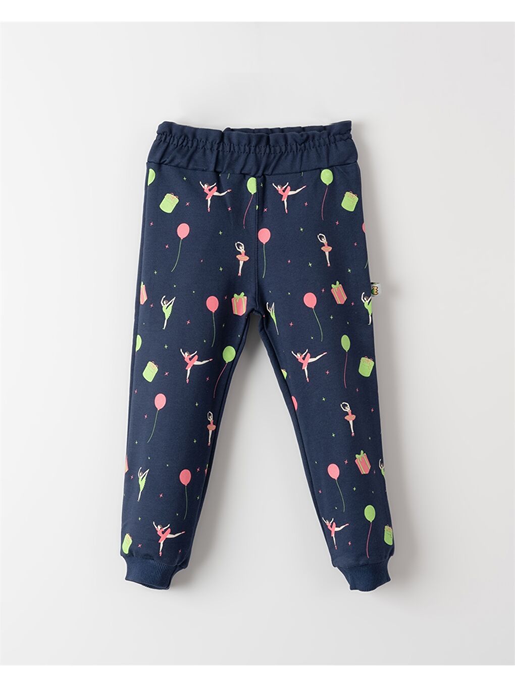 Lacivert Beli Lastikli Desenli Kız Bebek Jogger Eşofman Alt