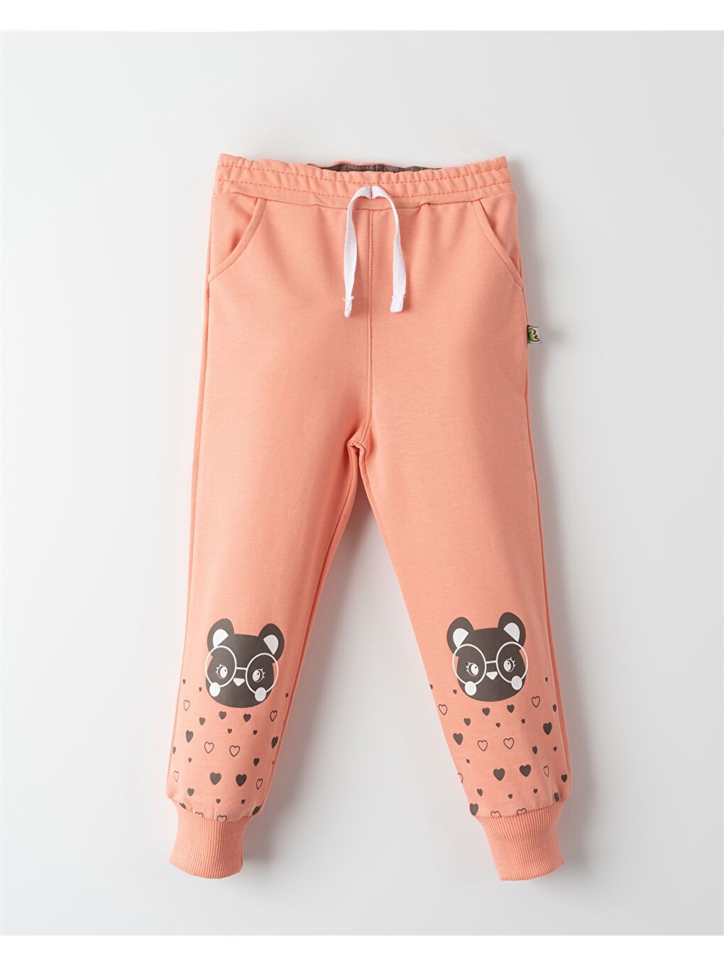 Turuncu Beli Lastikli Desenli Kız Bebek Jogger Eşofman Alt