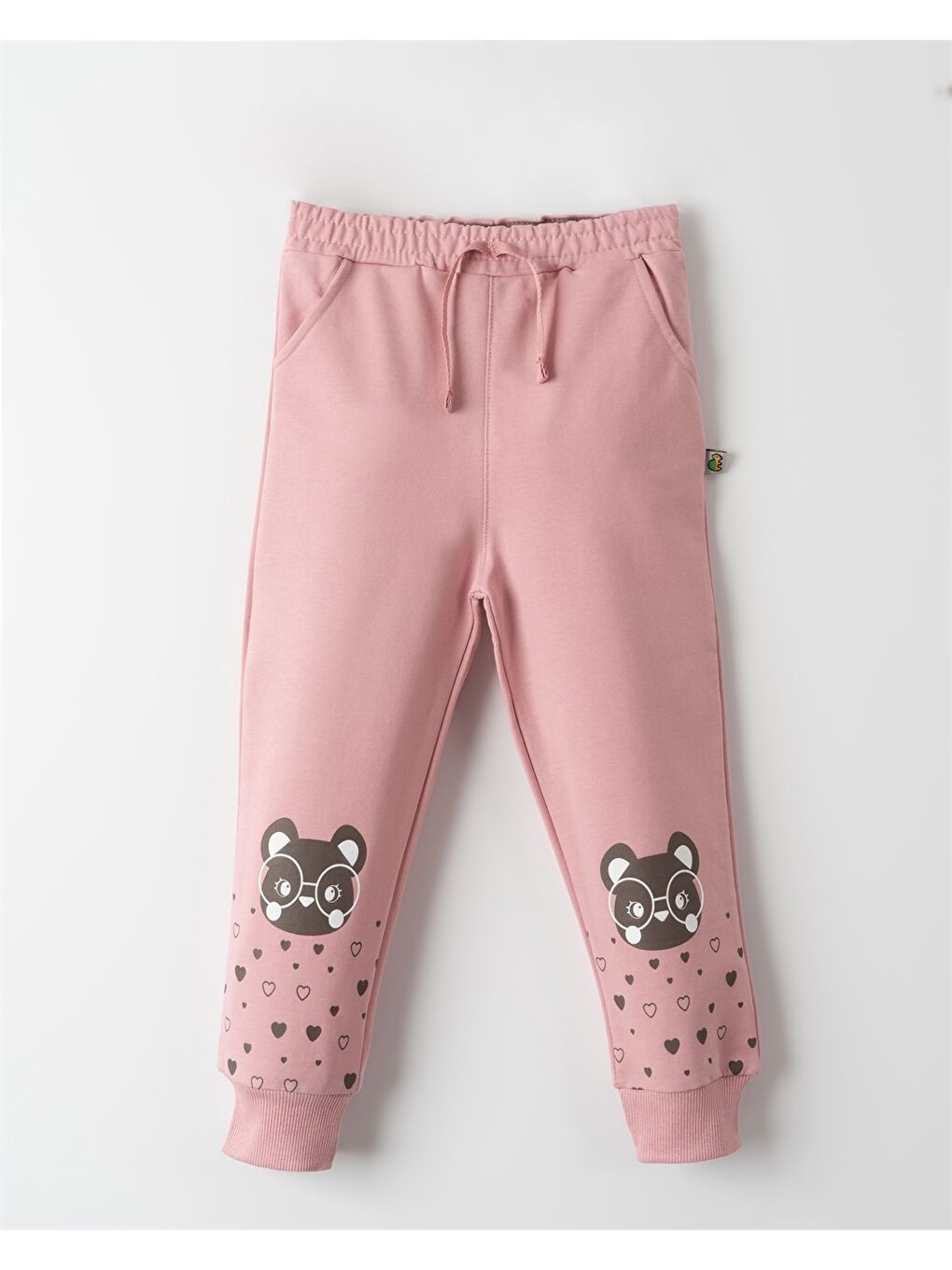 Pembe Beli Lastikli Desenli Kız Bebek Jogger Eşofman Alt