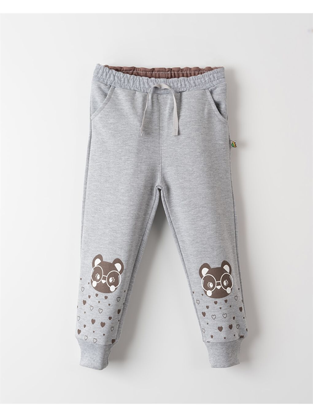 Gri Beli Lastikli Desenli Kız Bebek Jogger Eşofman Alt