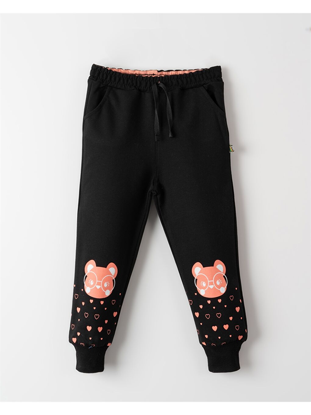 Siyah Beli Lastikli Desenli Kız Bebek Jogger Eşofman Alt