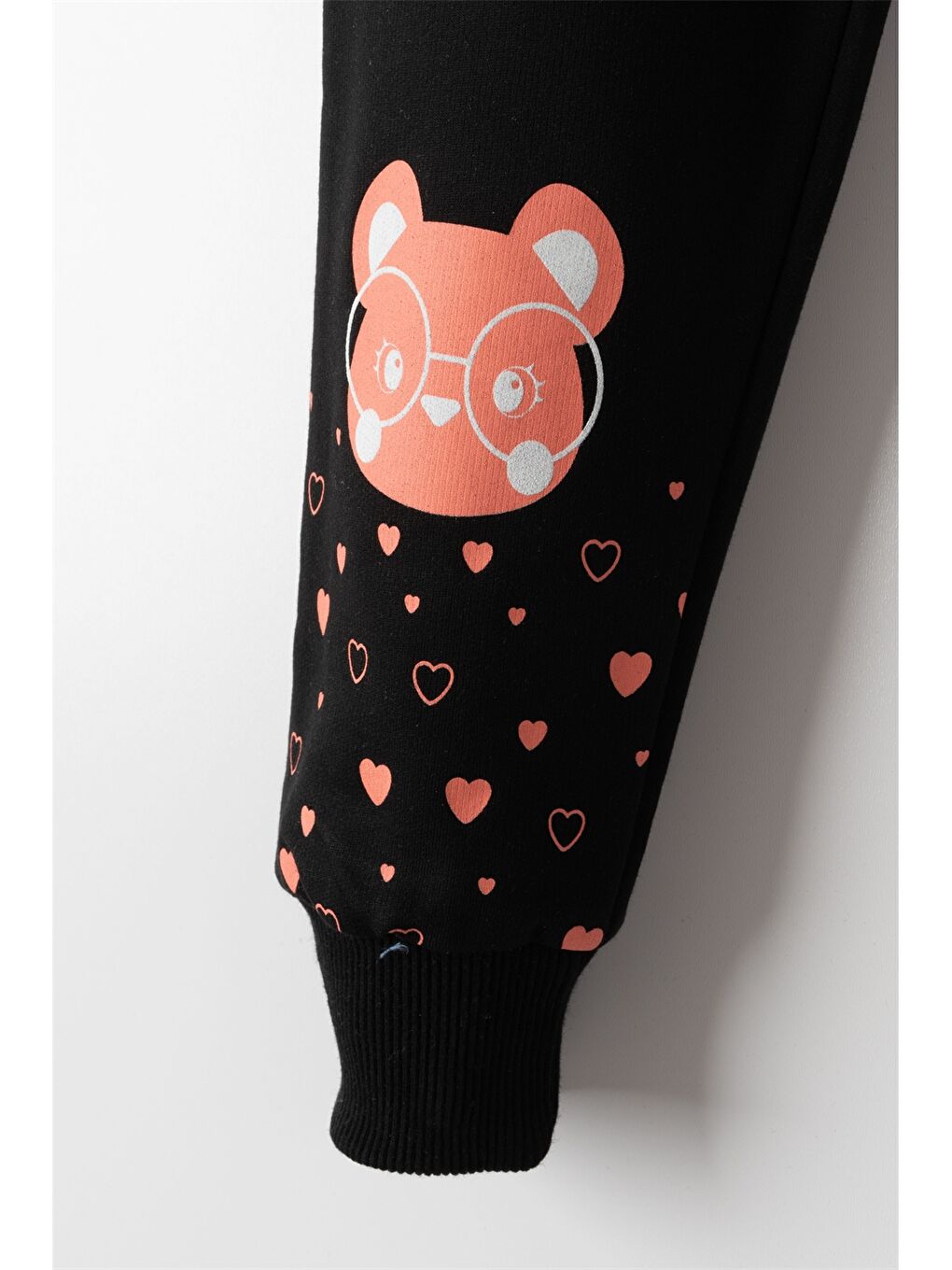 Siyah Beli Lastikli Desenli Kız Bebek Jogger Eşofman Alt-1