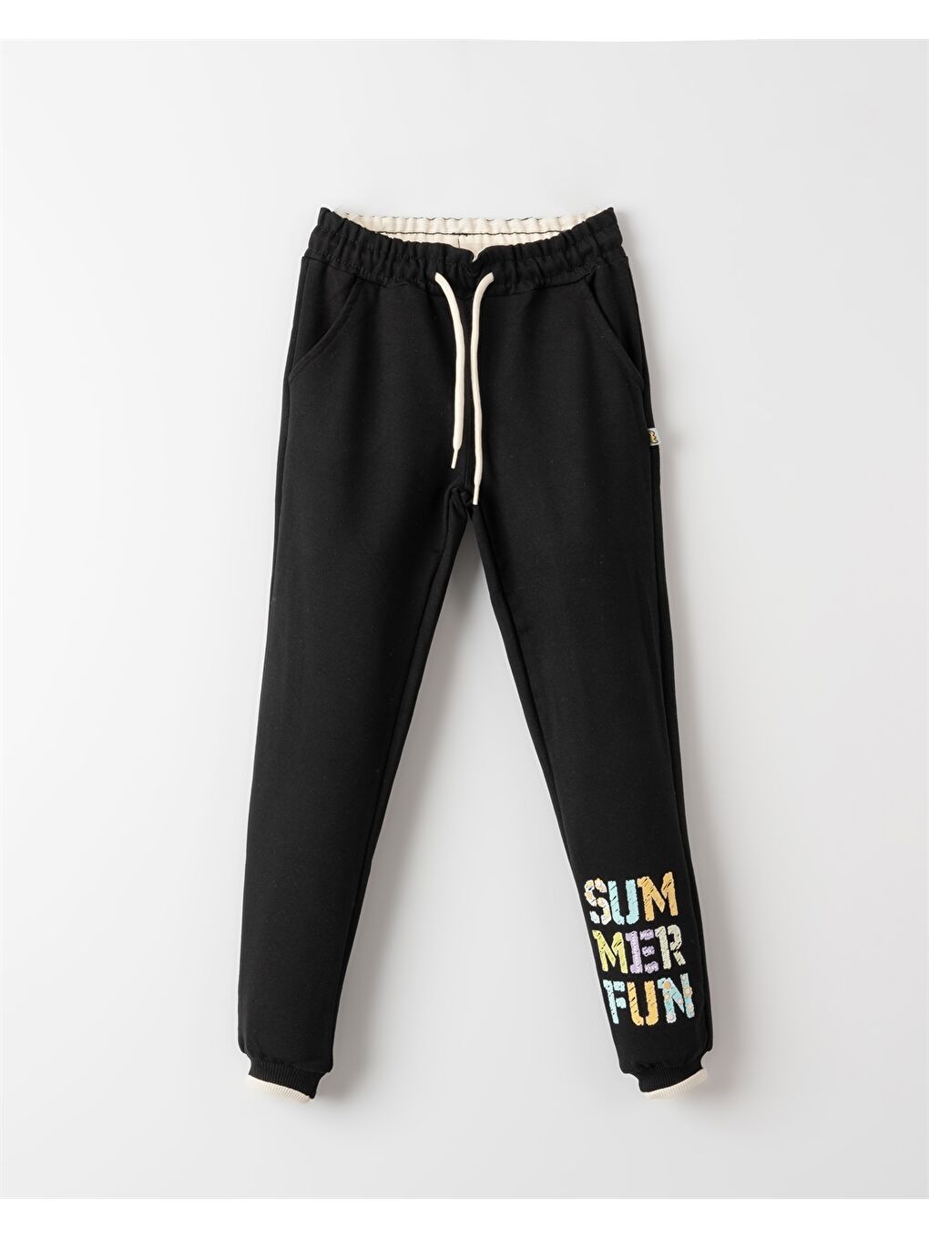 Siyah Beli Lastikli Baskılı Kız Çocuk Jogger Eşofman Altı