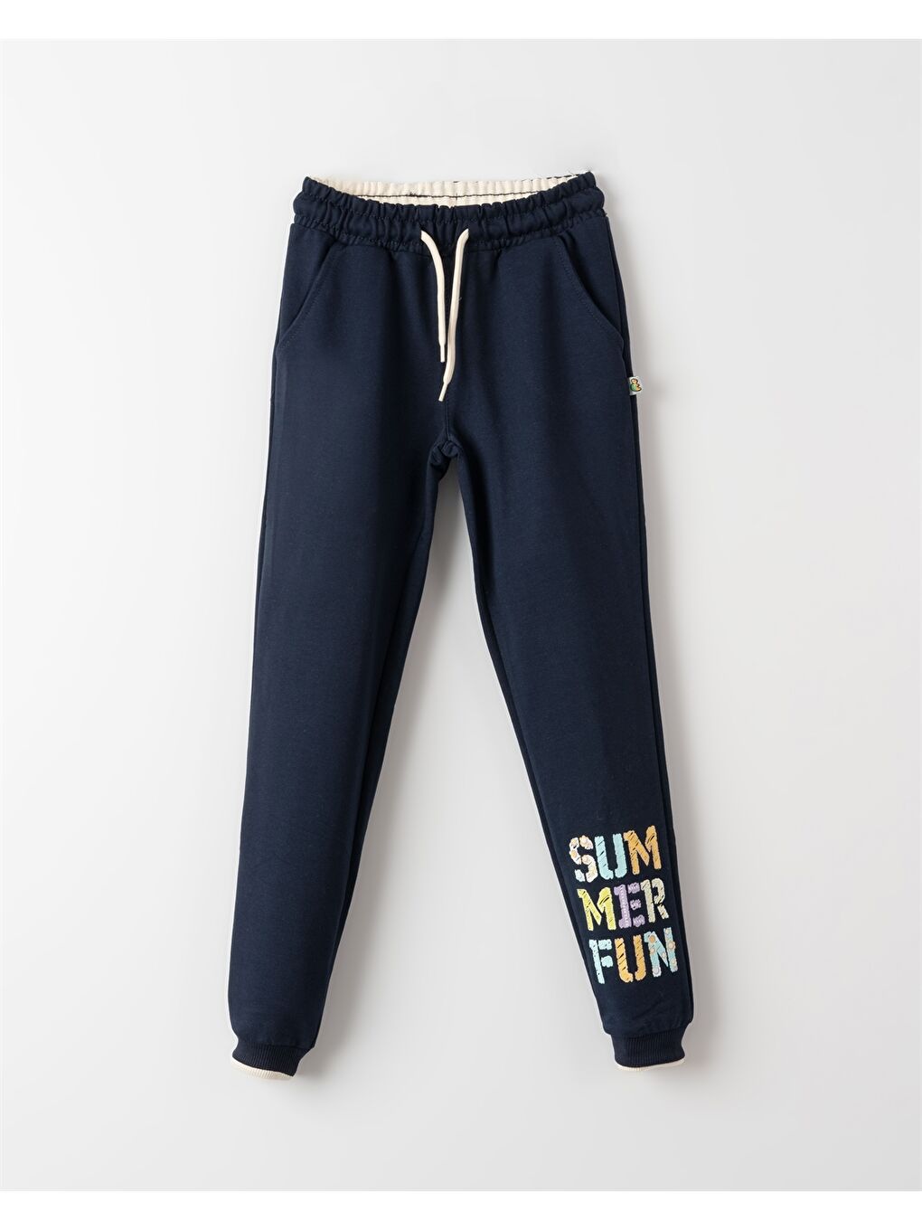 Lacivert Beli Lastikli Baskılı Kız Çocuk Jogger Eşofman Altı