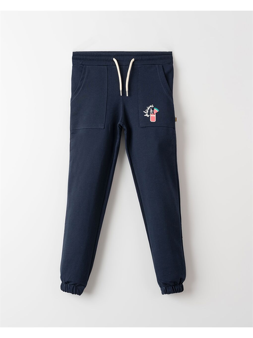 Lacivert Beli Lastikli Desenli Kız Çocuk Jogger Eşofman Altı