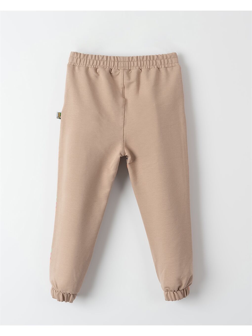 Bej Beli Lastikli Desenli Kız Bebek Jogger Eşofman Alt-1
