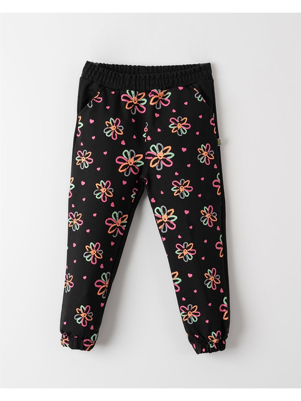 Siyah Beli Lastikli Desenli Kız Bebek Jogger Eşofman Alt