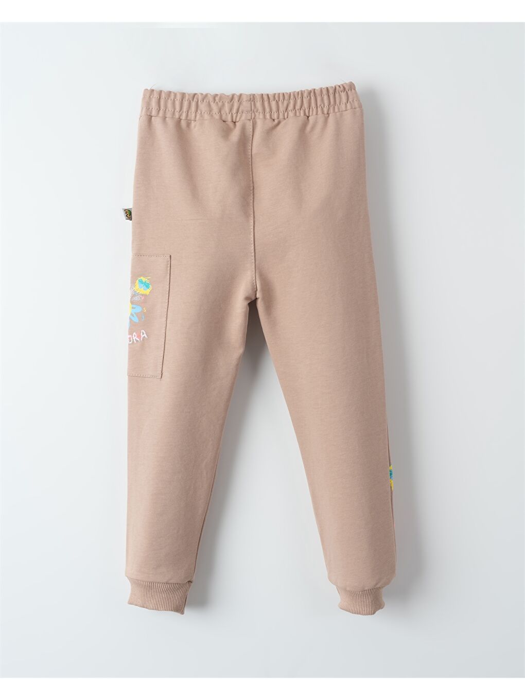 Bej Beli Lastikli Baskılı Kız Çocuk Jogger Eşofman Altı-1