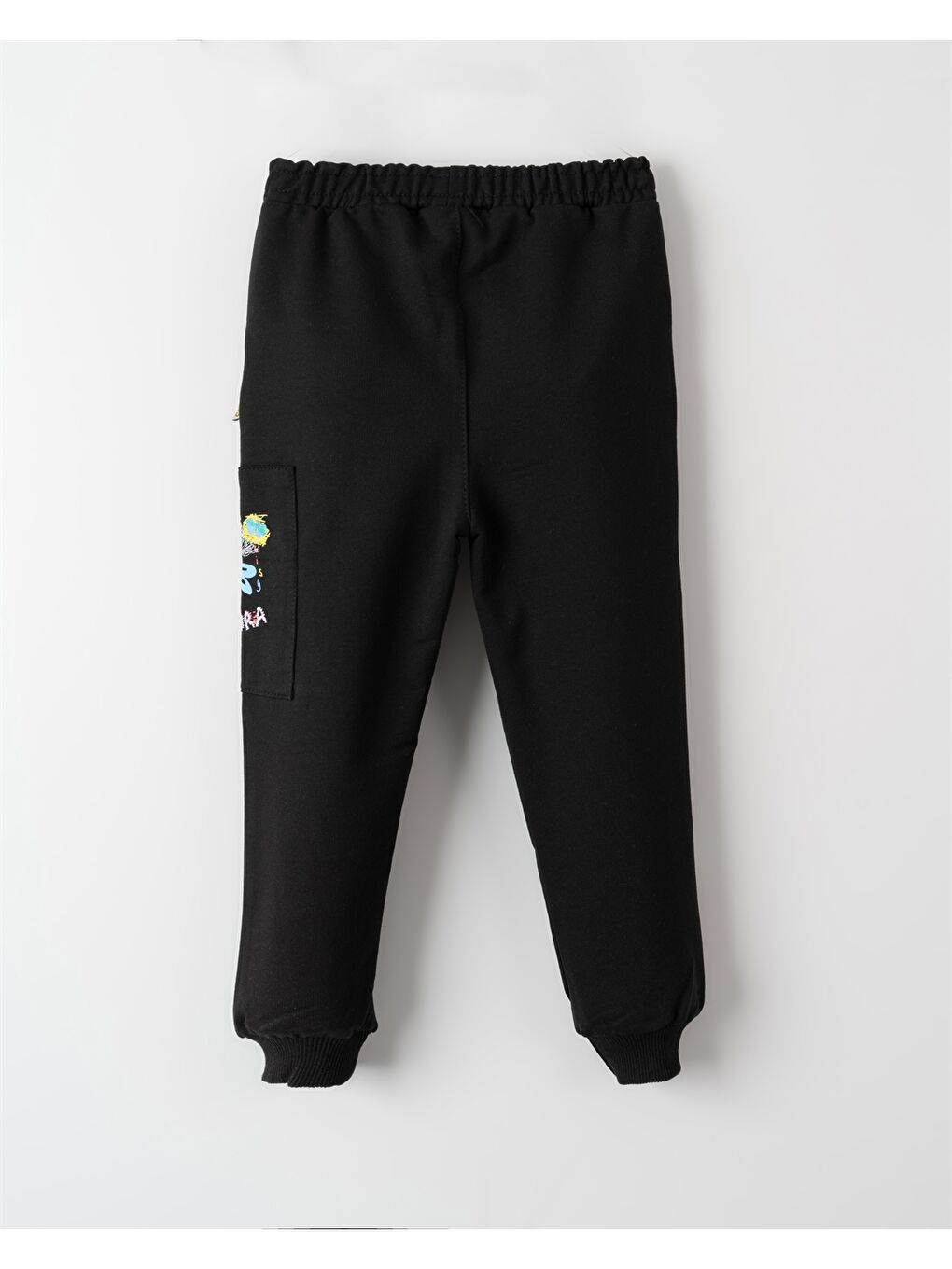 Siyah Beli Lastikli Baskılı Kız Çocuk Jogger Eşofman Altı-1