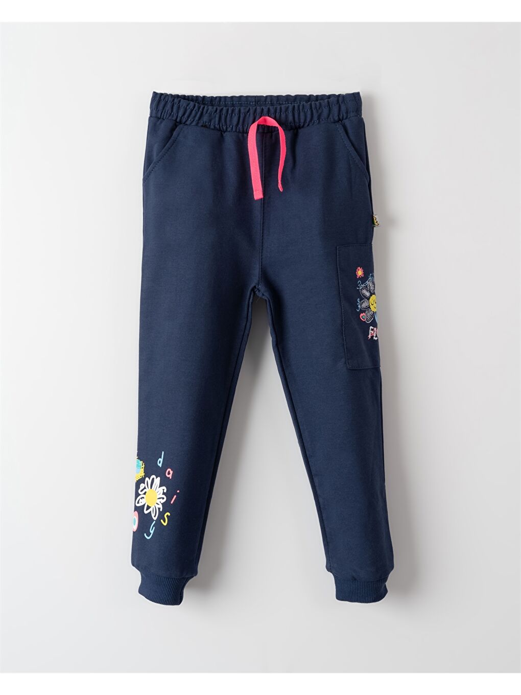 Lacivert Beli Lastikli Baskılı Kız Çocuk Jogger Eşofman Altı