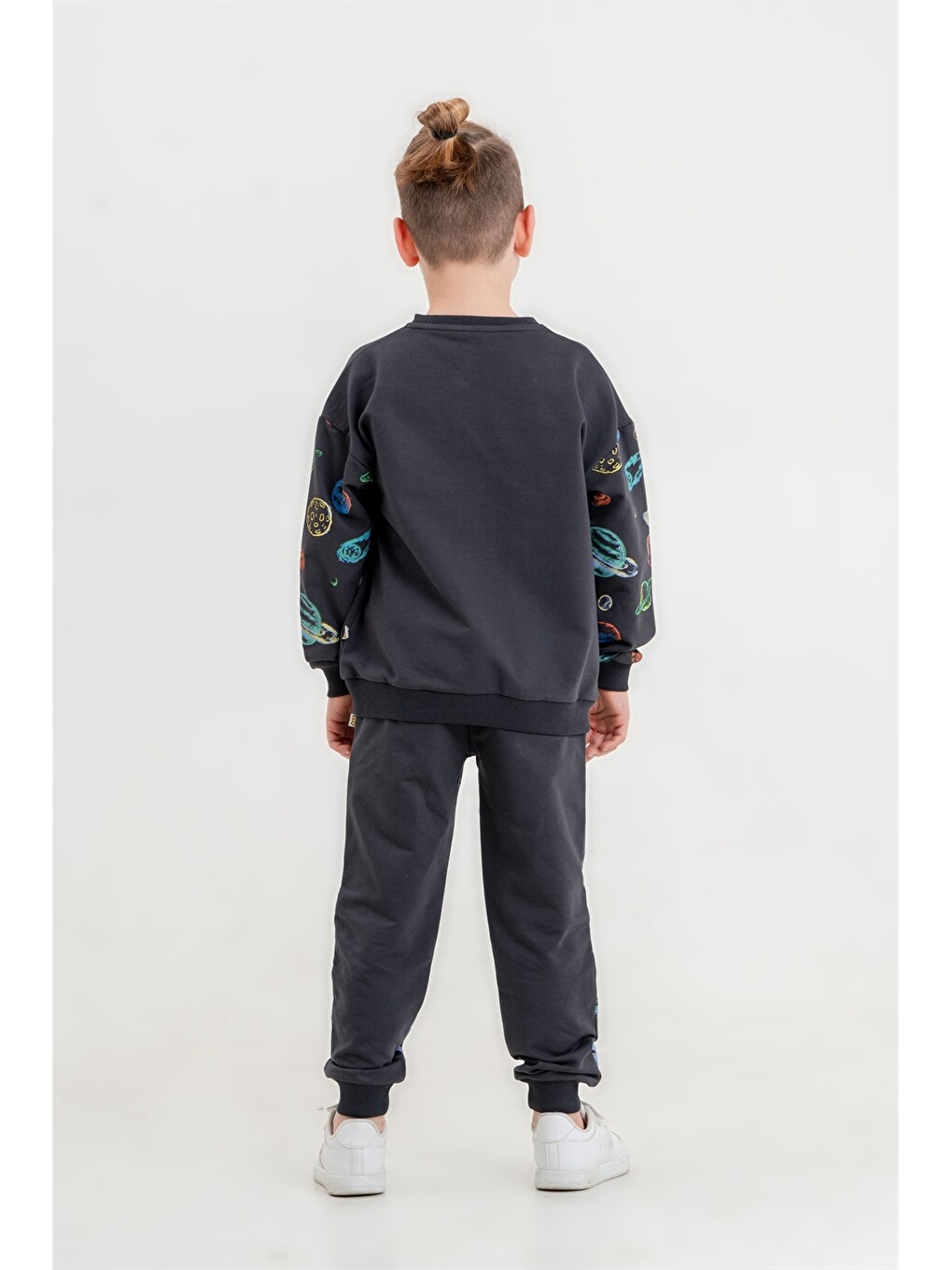Gri Bisiklet Yaka Erkek Çocuk Sweatshirt Ve Eşofman Alt 2'li Takım-4