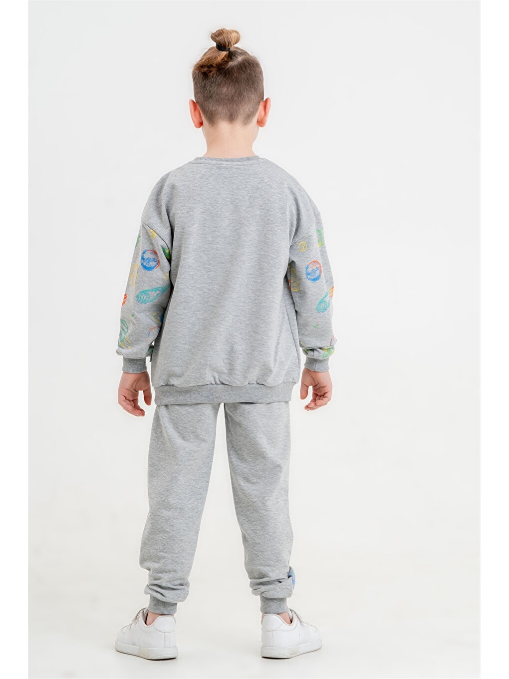 Gri Bisiklet Yaka Erkek Çocuk Sweatshirt Ve Eşofman Alt 2'li Takım-3