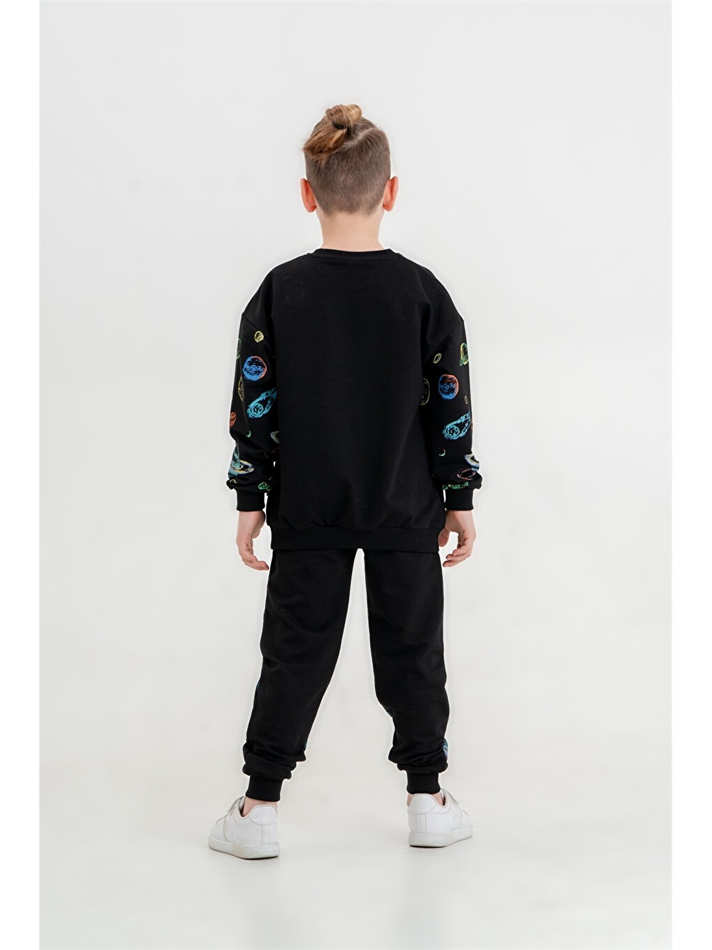 Siyah Bisiklet Yaka Erkek Çocuk Sweatshirt Ve Eşofman Alt 2'li Takım-2