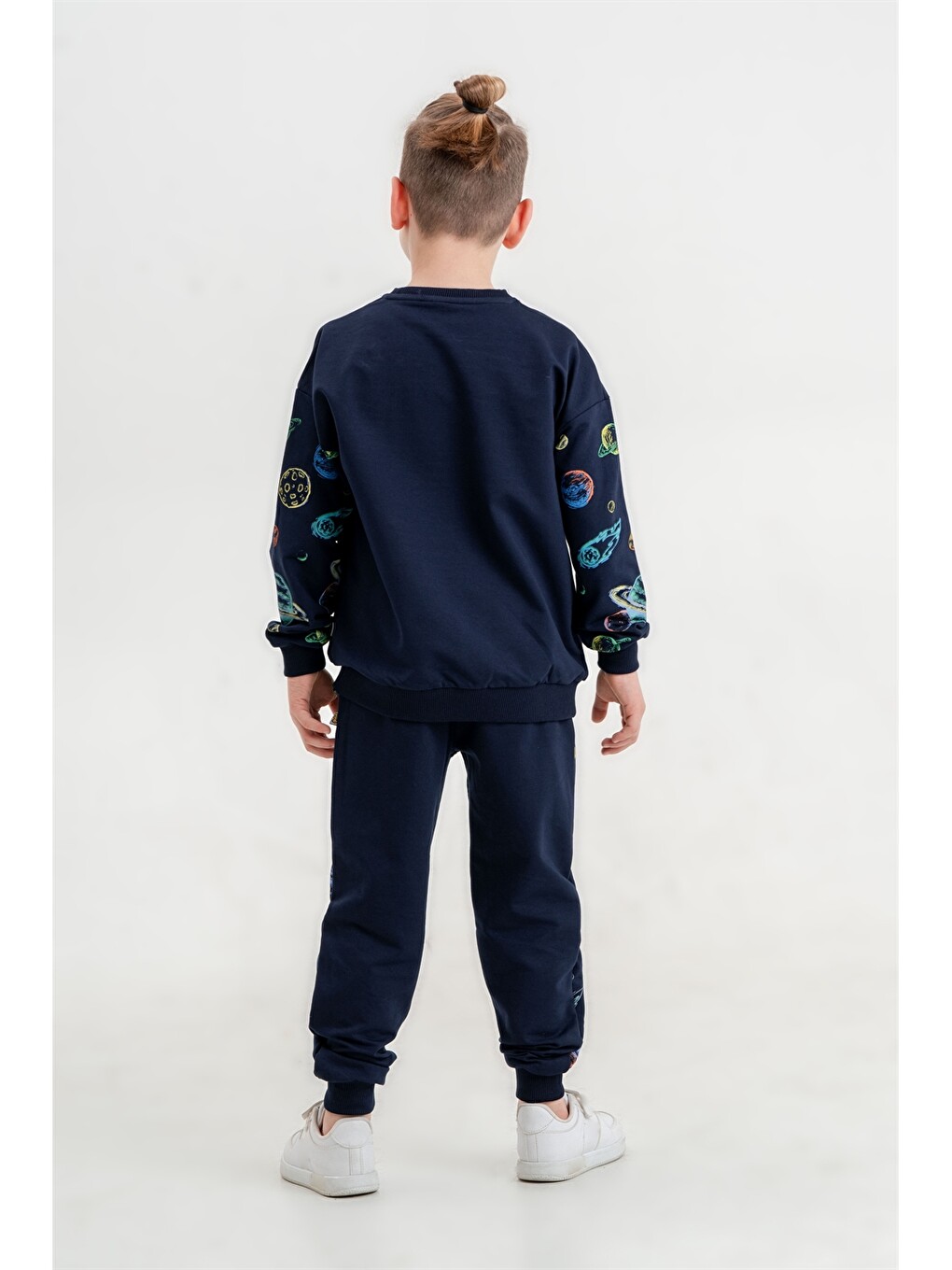 Lacivert Bisiklet Yaka Erkek Çocuk Sweatshirt Ve Eşofman Alt 2'li Takım-4