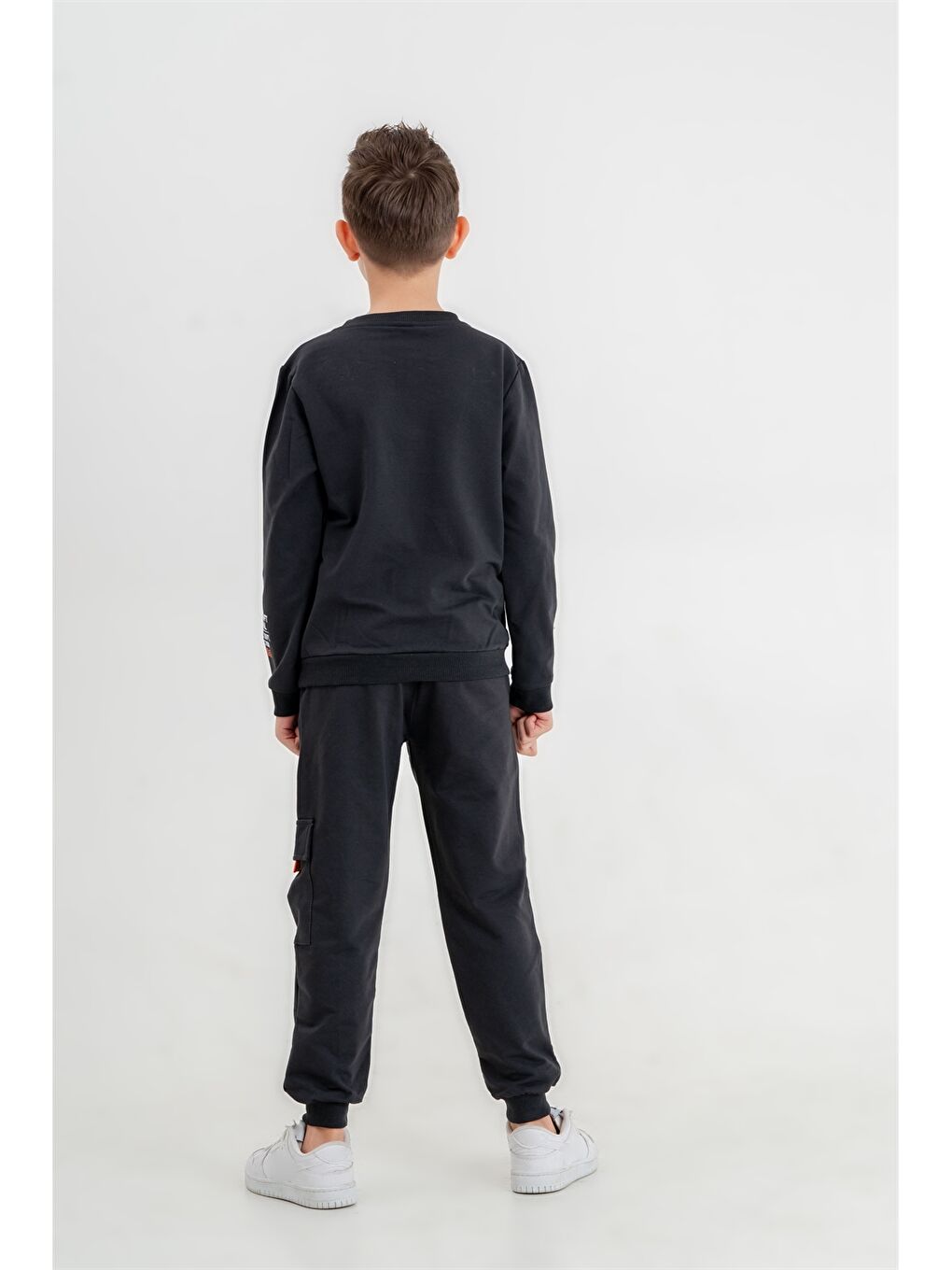 Gri Baskılı Uzun Kollu Erkek Çocuk Hoodie ve Eşofman Altı-4