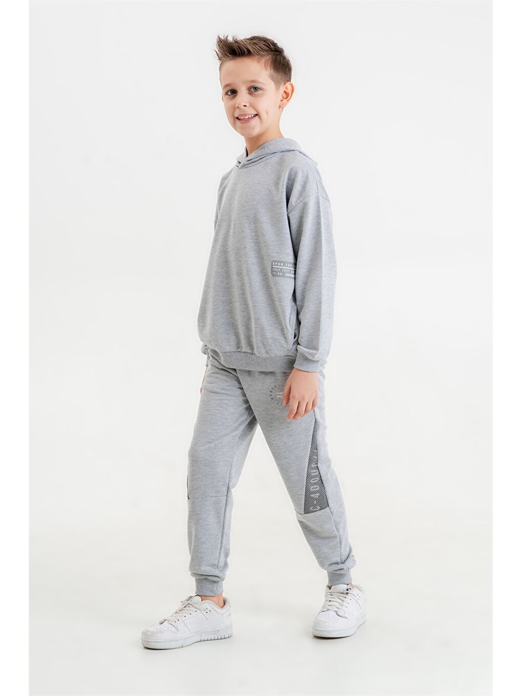 Gri Baskılı Uzun Kollu Erkek Çocuk Hoodie ve Eşofman Altı-2
