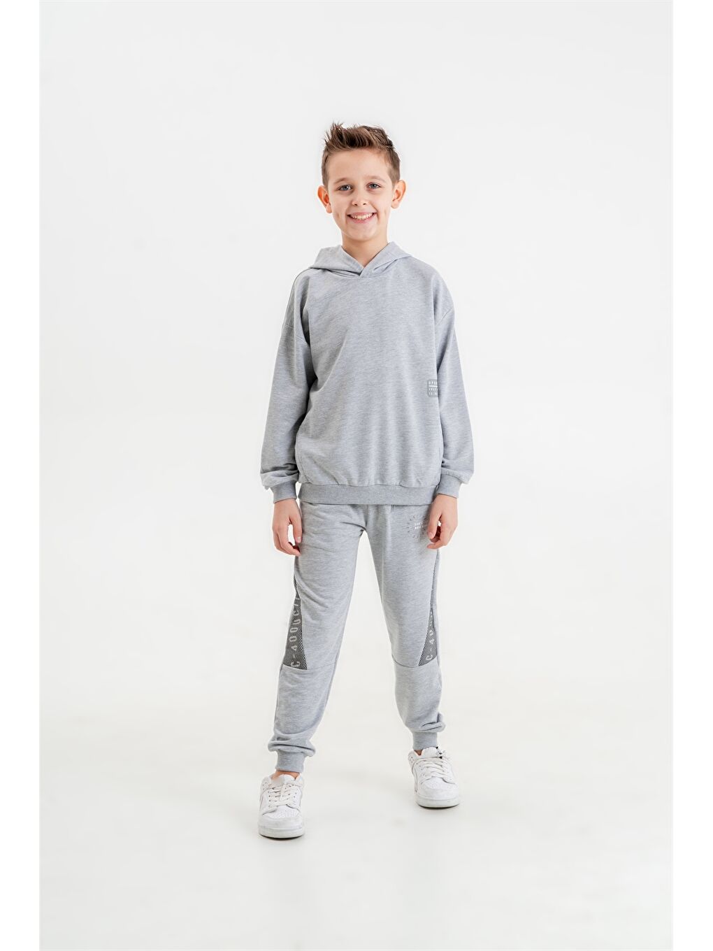 Gri Baskılı Uzun Kollu Erkek Çocuk Hoodie ve Eşofman Altı-3