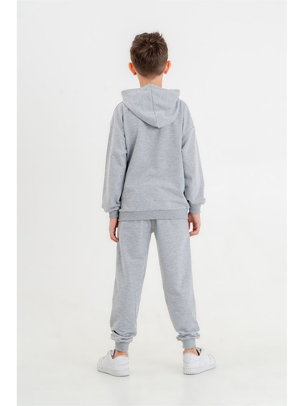 Gri Baskılı Uzun Kollu Erkek Çocuk Hoodie ve Eşofman Altı-4
