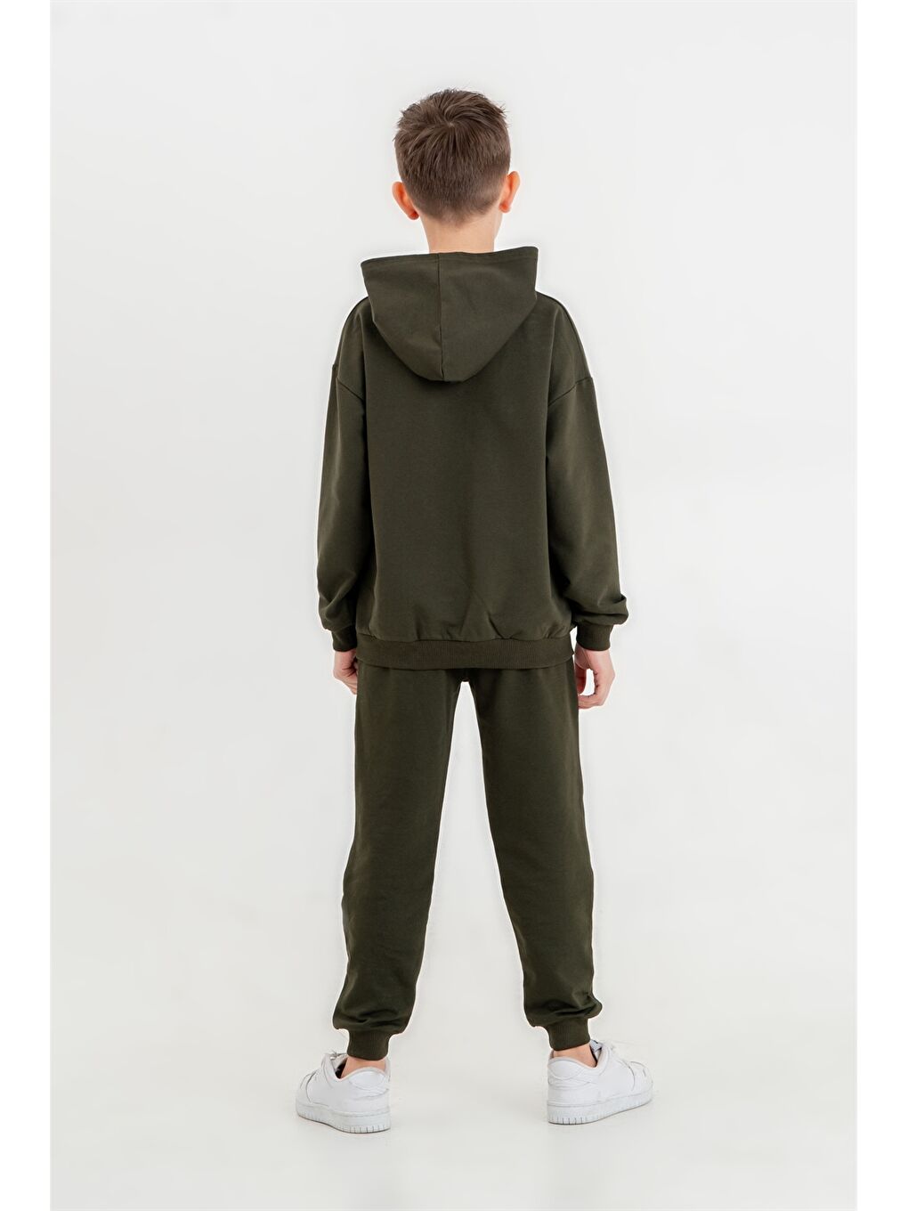 Haki Baskılı Uzun Kollu Erkek Çocuk Hoodie ve Eşofman Altı-3