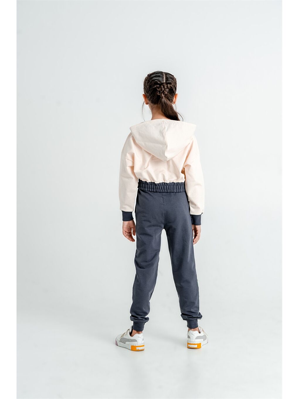 Gri Baskılı Uzun Kollu Kız Çocuk Hoodie ve Eşofman Altı-3