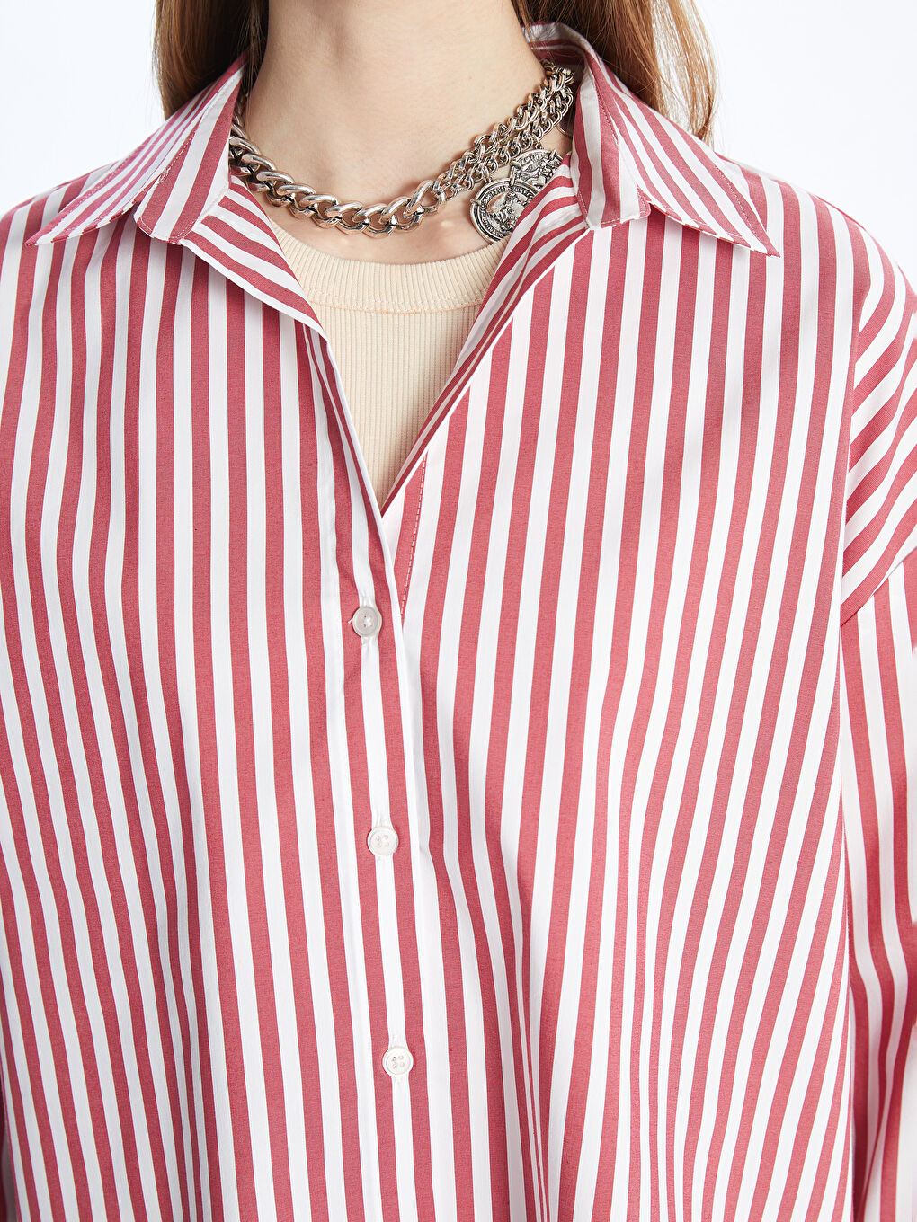 Striped Long Sleeve Oversize Women's Shirt -S4KM85Z8-LJE