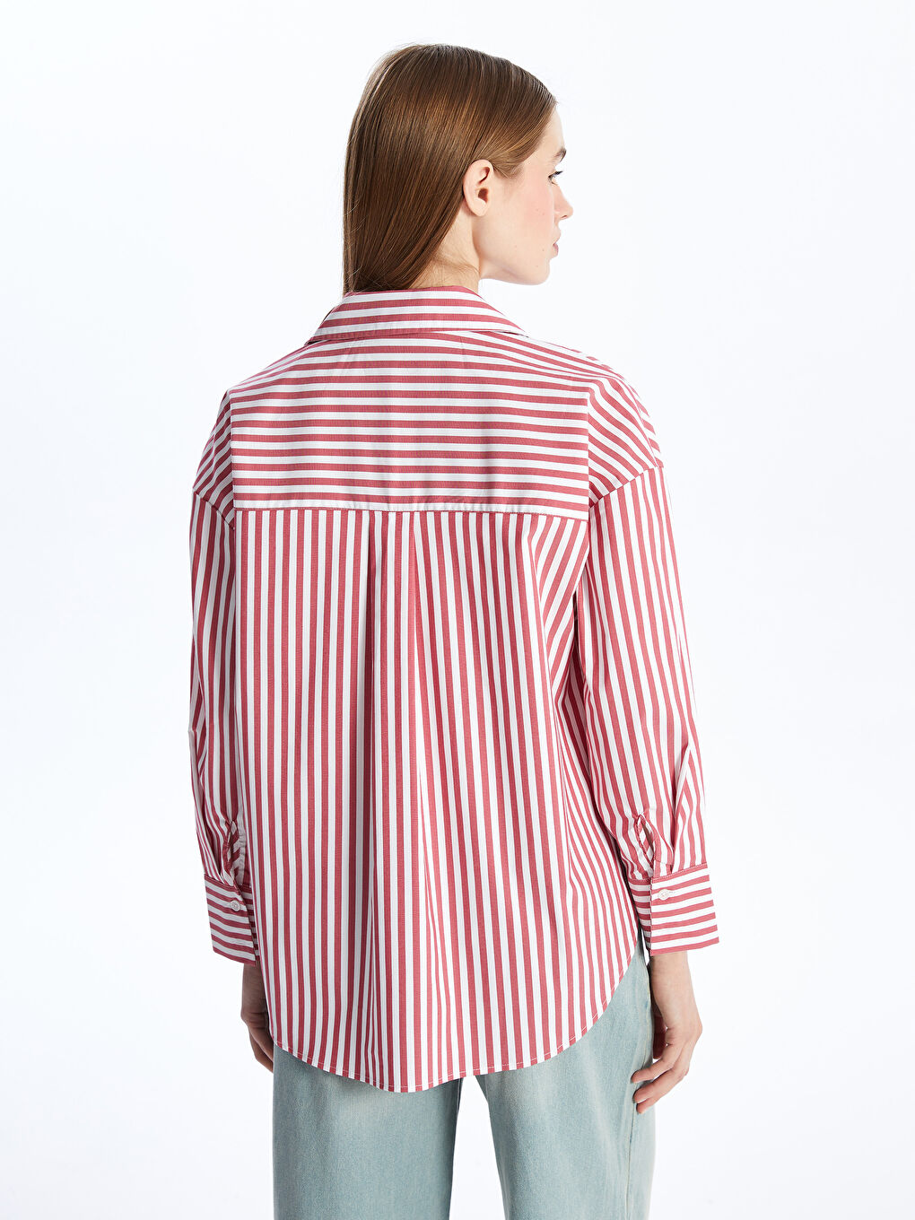 Striped Long Sleeve Oversize Women's Shirt -S4KM85Z8-LJE
