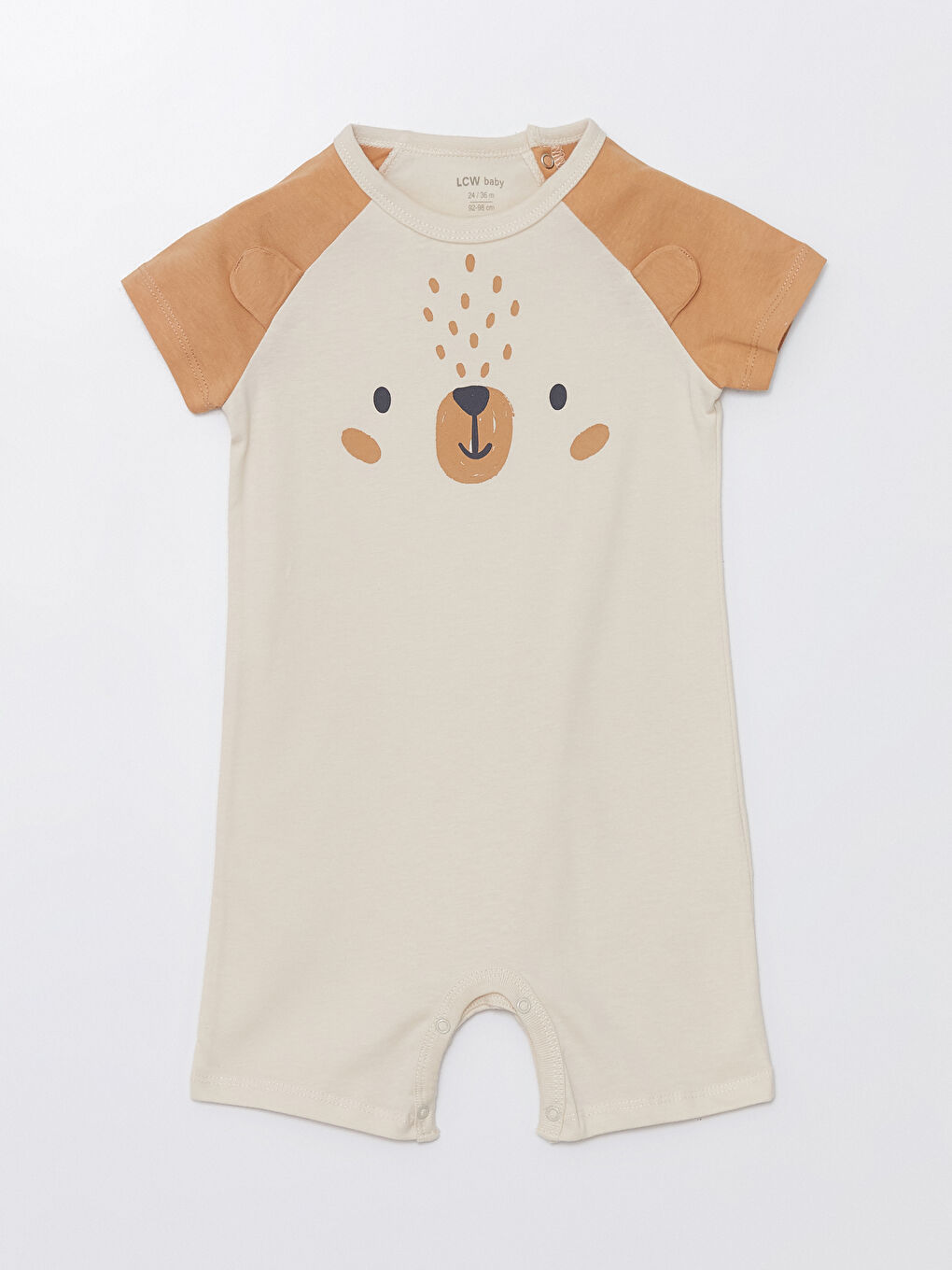 LCW baby Bej Bisiklet Yaka Kısa Kollu Baskılı Erkek Bebek Tulum