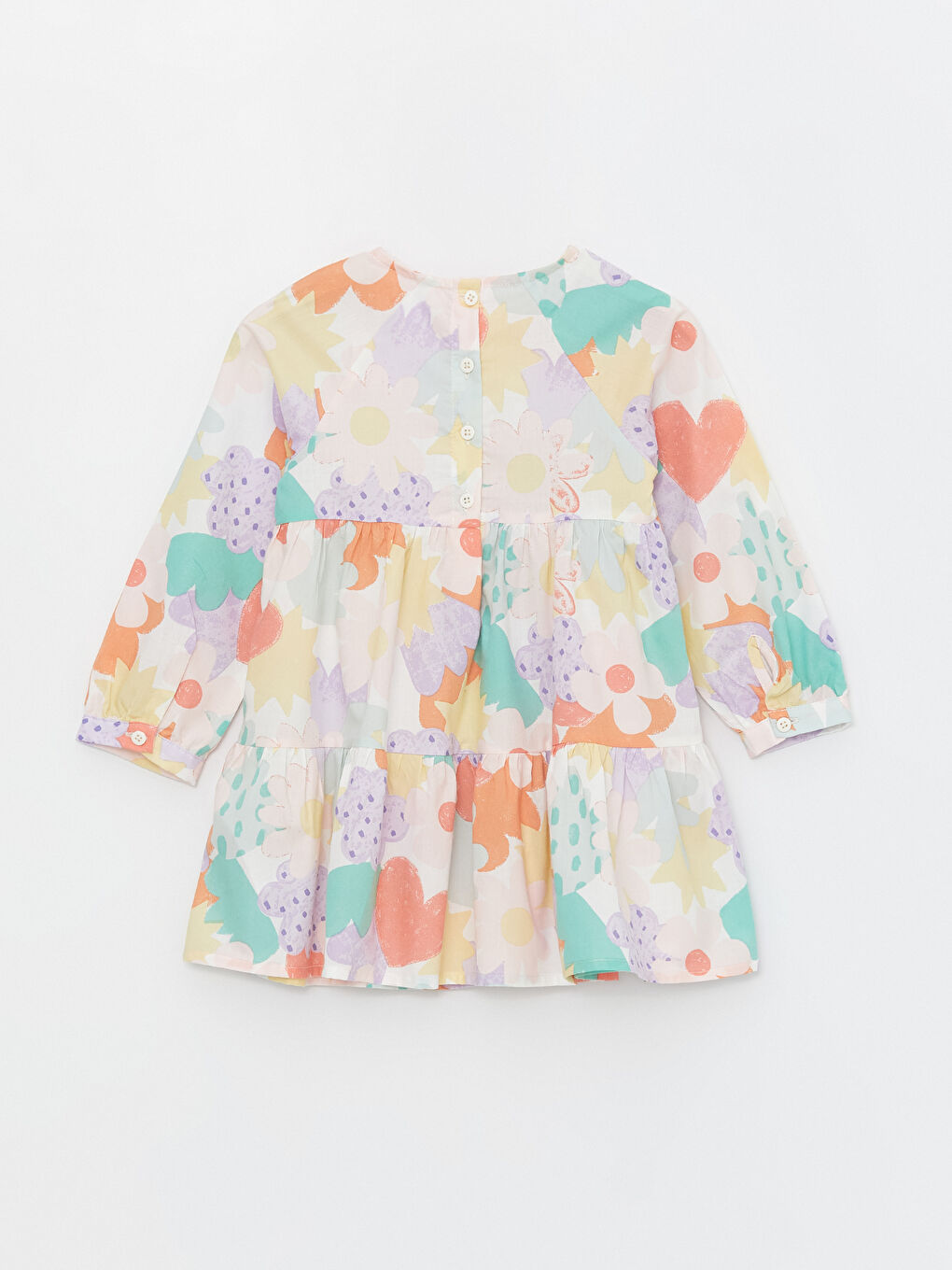 Ekru Bisiklet Yaka Uzun Kollu Çiçekli Kız Bebek Elbise-2