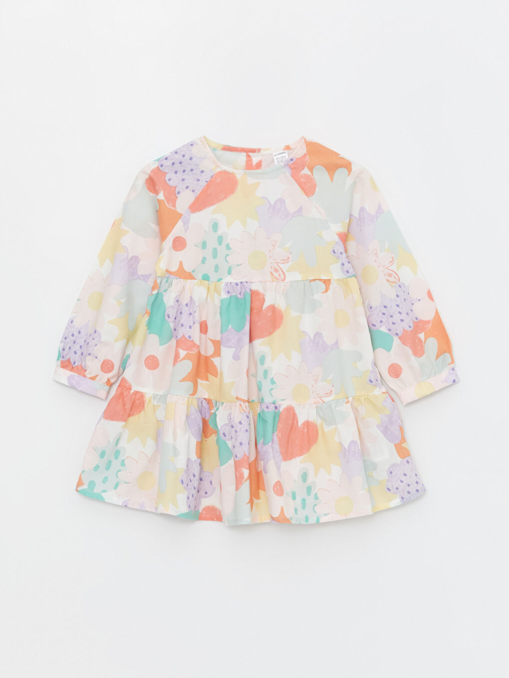 Ekru Bisiklet Yaka Uzun Kollu Çiçekli Kız Bebek Elbise