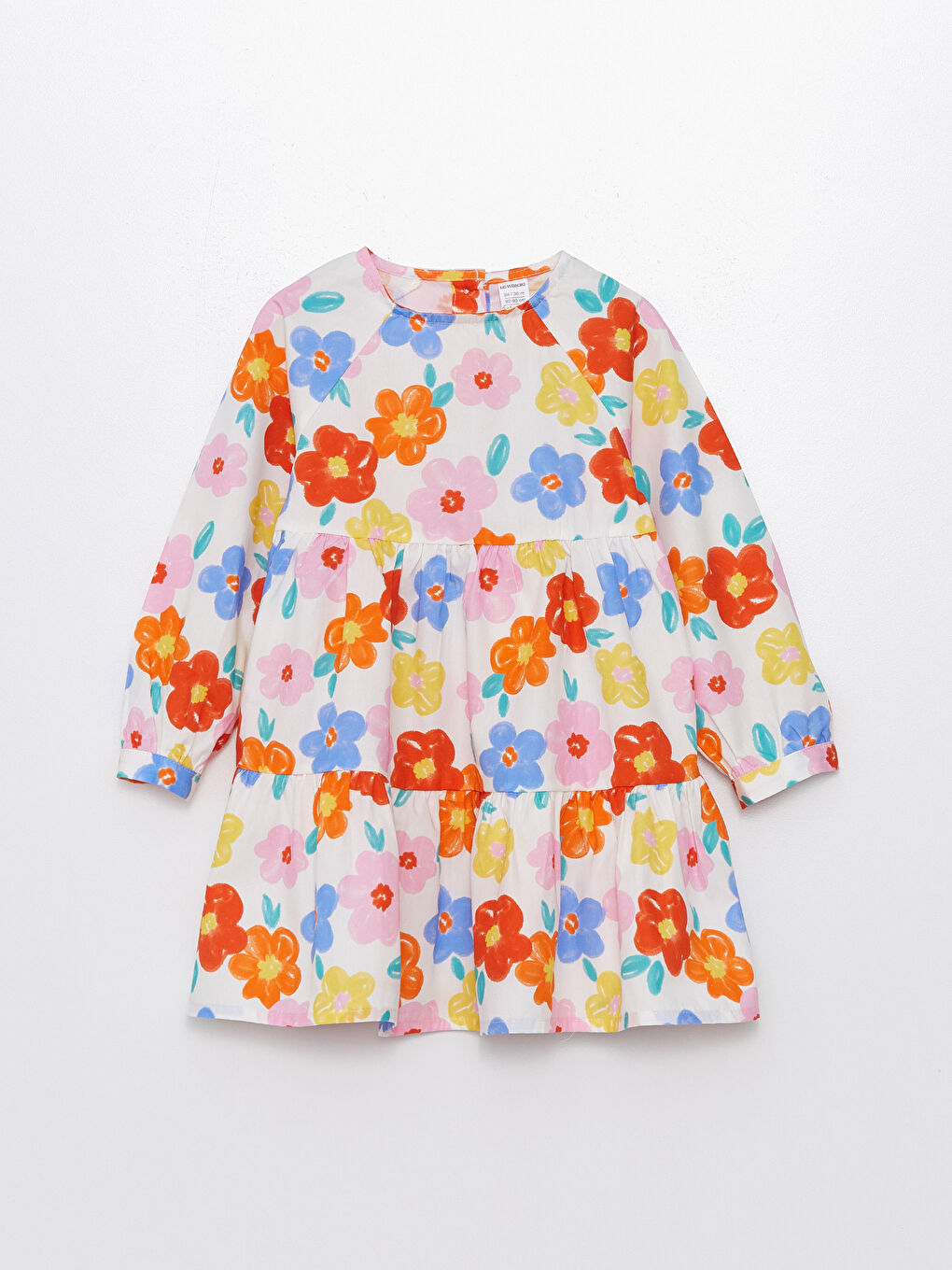 Ekru Bisiklet Yaka Uzun Kollu Çiçekli Kız Bebek Elbise-3