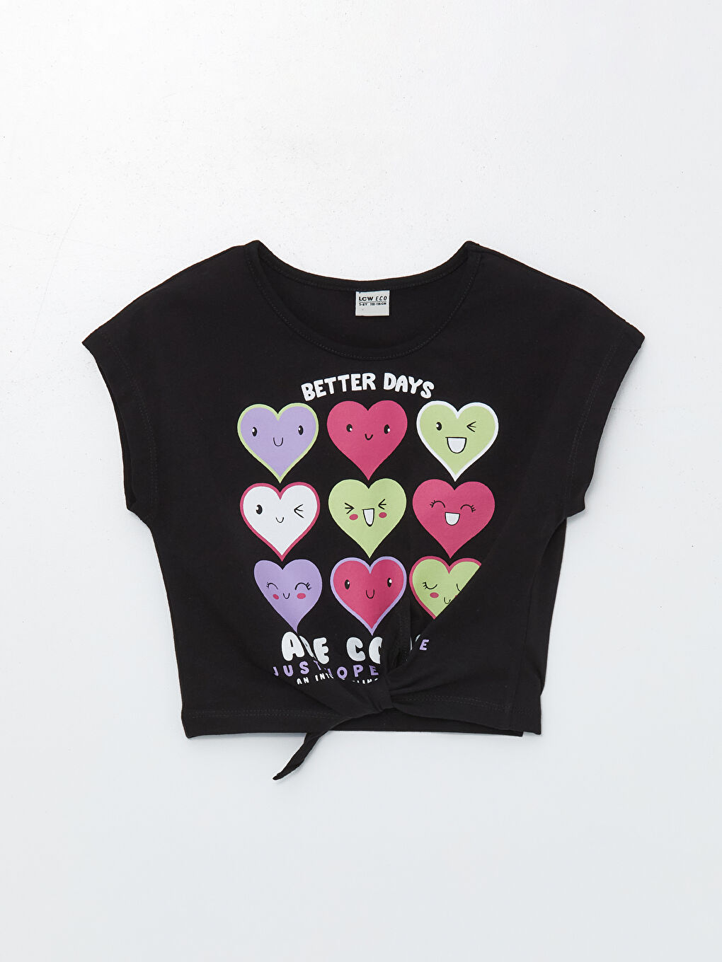 Siyah Bisiklet Yaka Baskılı Kısa Kollu Kız Çocuk Tişört