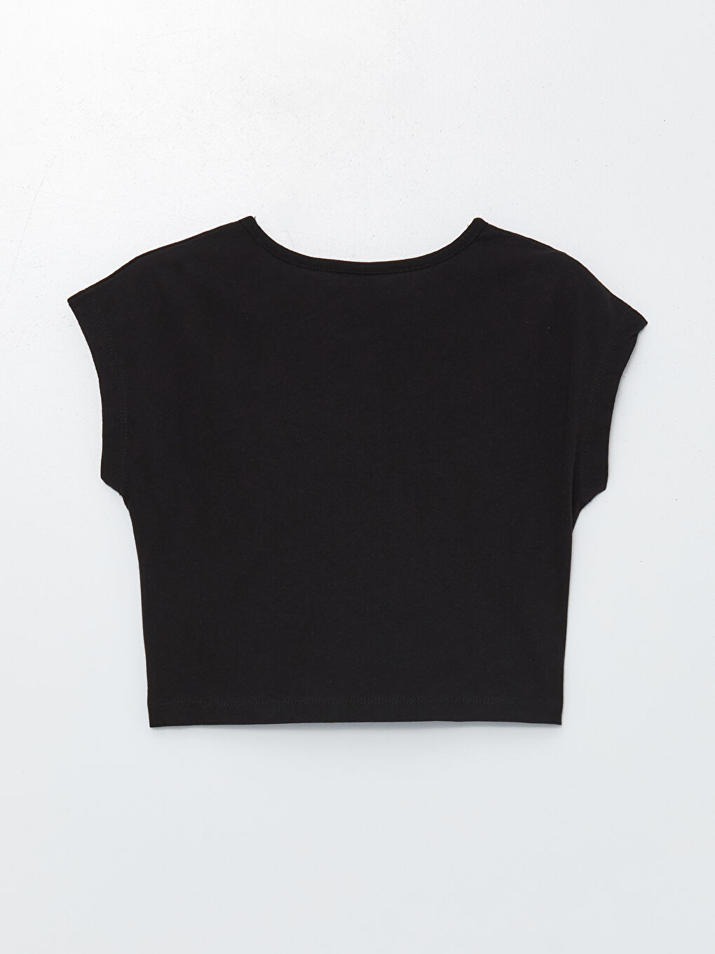 Siyah Bisiklet Yaka Baskılı Kısa Kollu Kız Çocuk Tişört-1