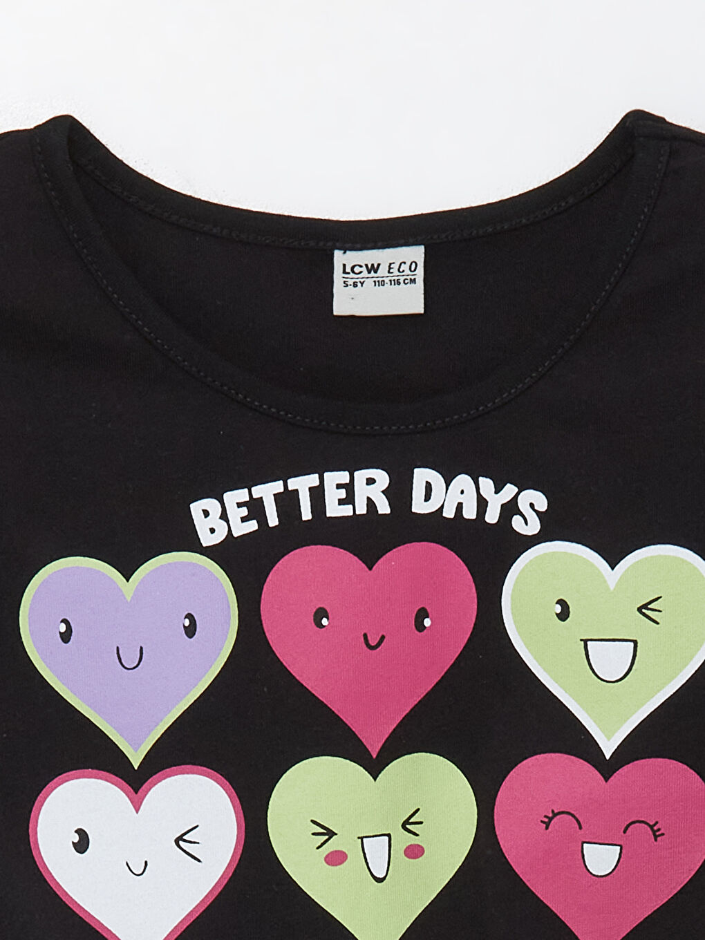 Siyah Bisiklet Yaka Baskılı Kısa Kollu Kız Çocuk Tişört-2