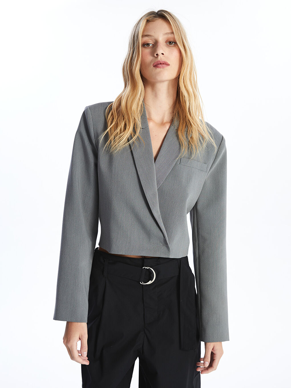 Straight Long Sleeve Crop Women's Blazer Jacket -S4KO22Z8-YGG