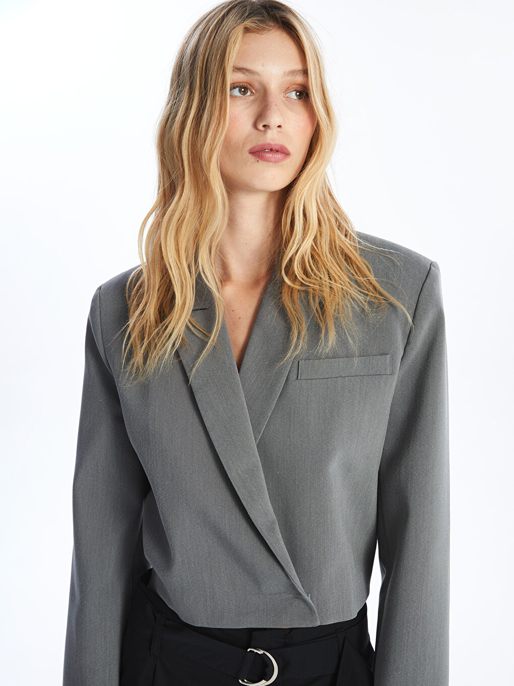 Straight Long Sleeve Crop Women's Blazer Jacket -S4KO22Z8-YGG