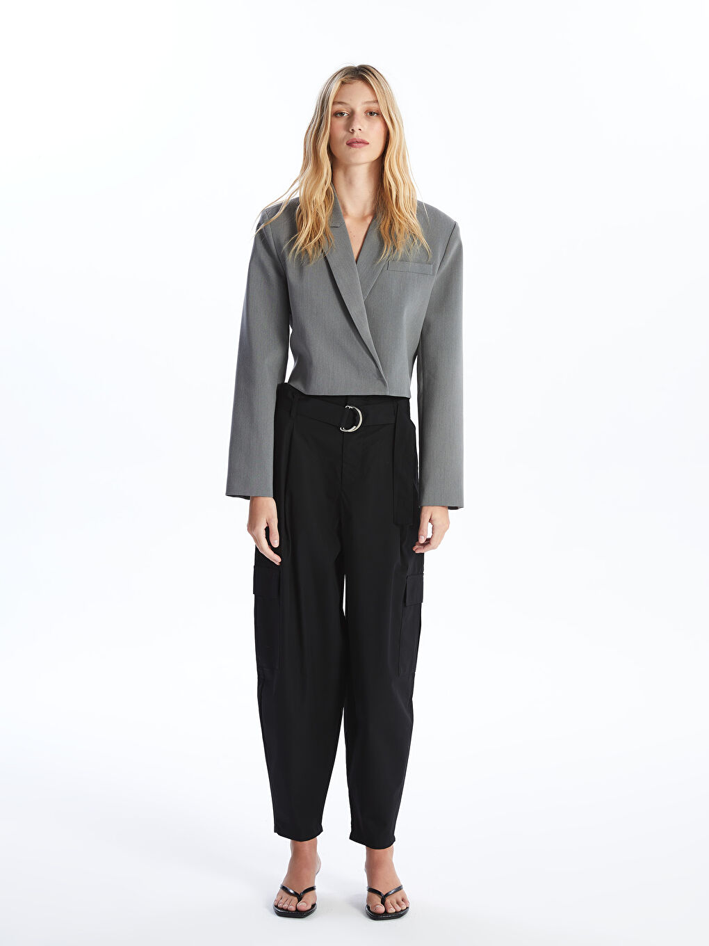 Straight Long Sleeve Crop Women's Blazer Jacket -S4KO22Z8-YGG