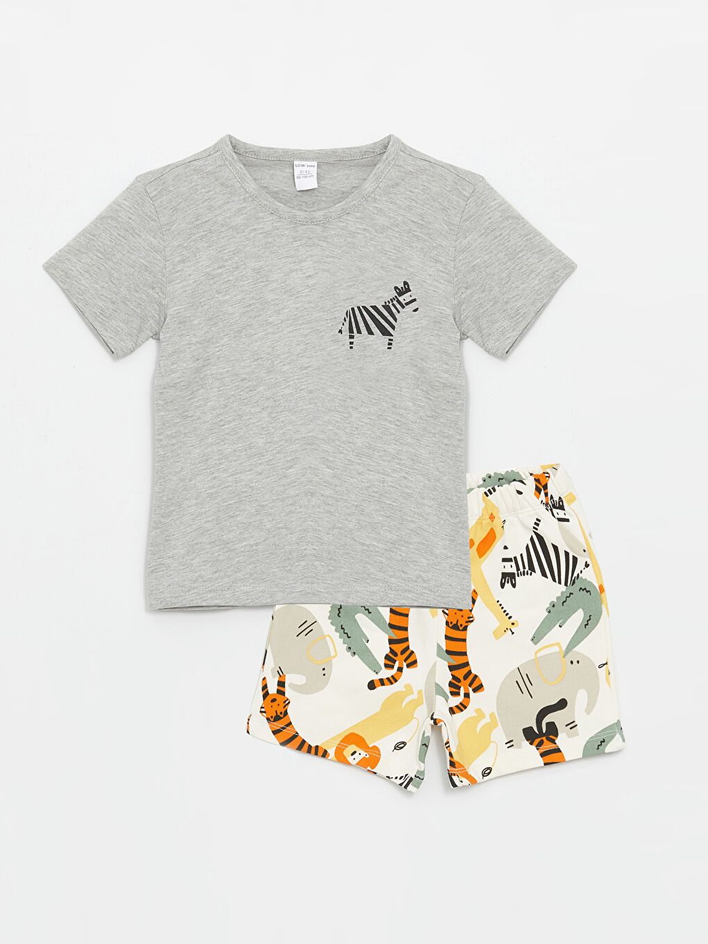 Gri Bisiklet Yaka Baskılı Erkek Bebek Tişört ve Şort 2'li Takım