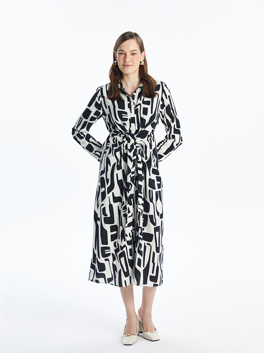 Patterned Long Sleeve Women's Shirt Dress -S4KO69Z8-LQJ