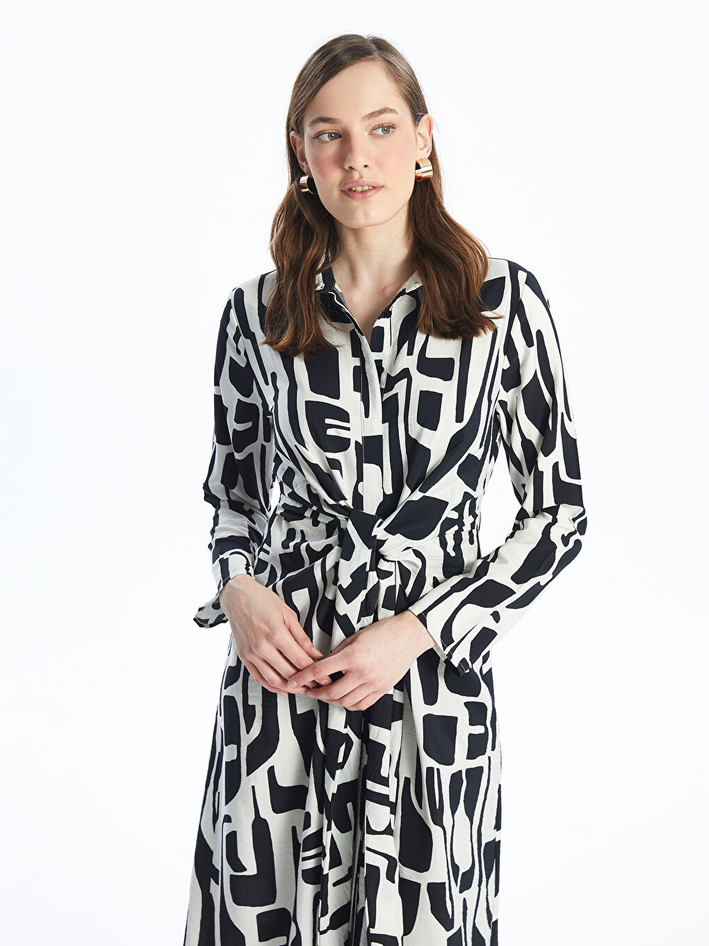 Patterned Long Sleeve Women's Shirt Dress -S4KO69Z8-LQJ