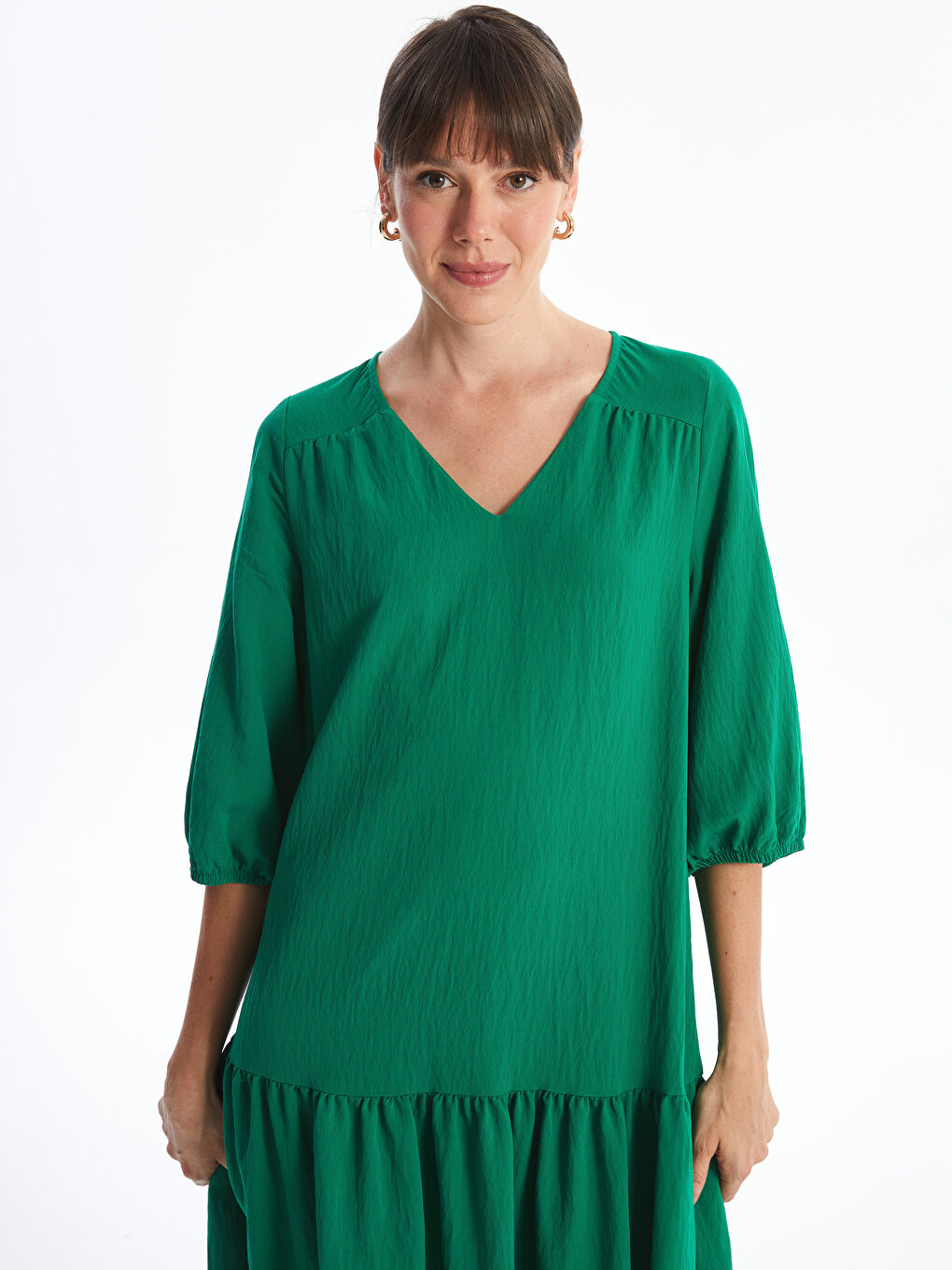V-Neck Straight Balloon Sleeve Women's Dress -S4KO72Z8-YJG