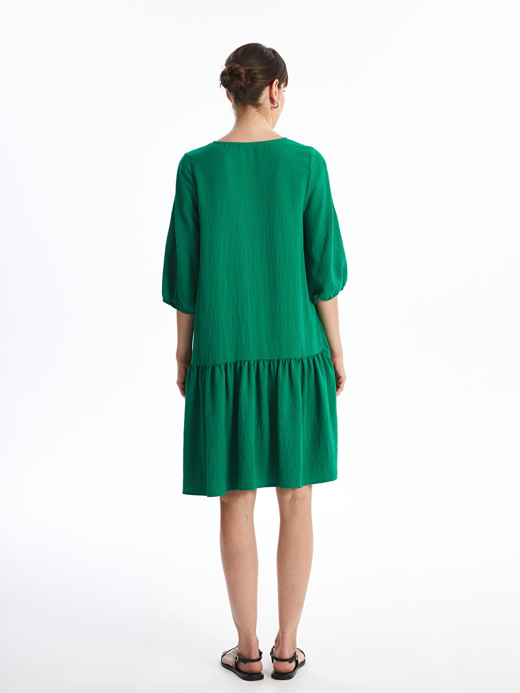 V-Neck Straight Balloon Sleeve Women's Dress -S4KO72Z8-YJG