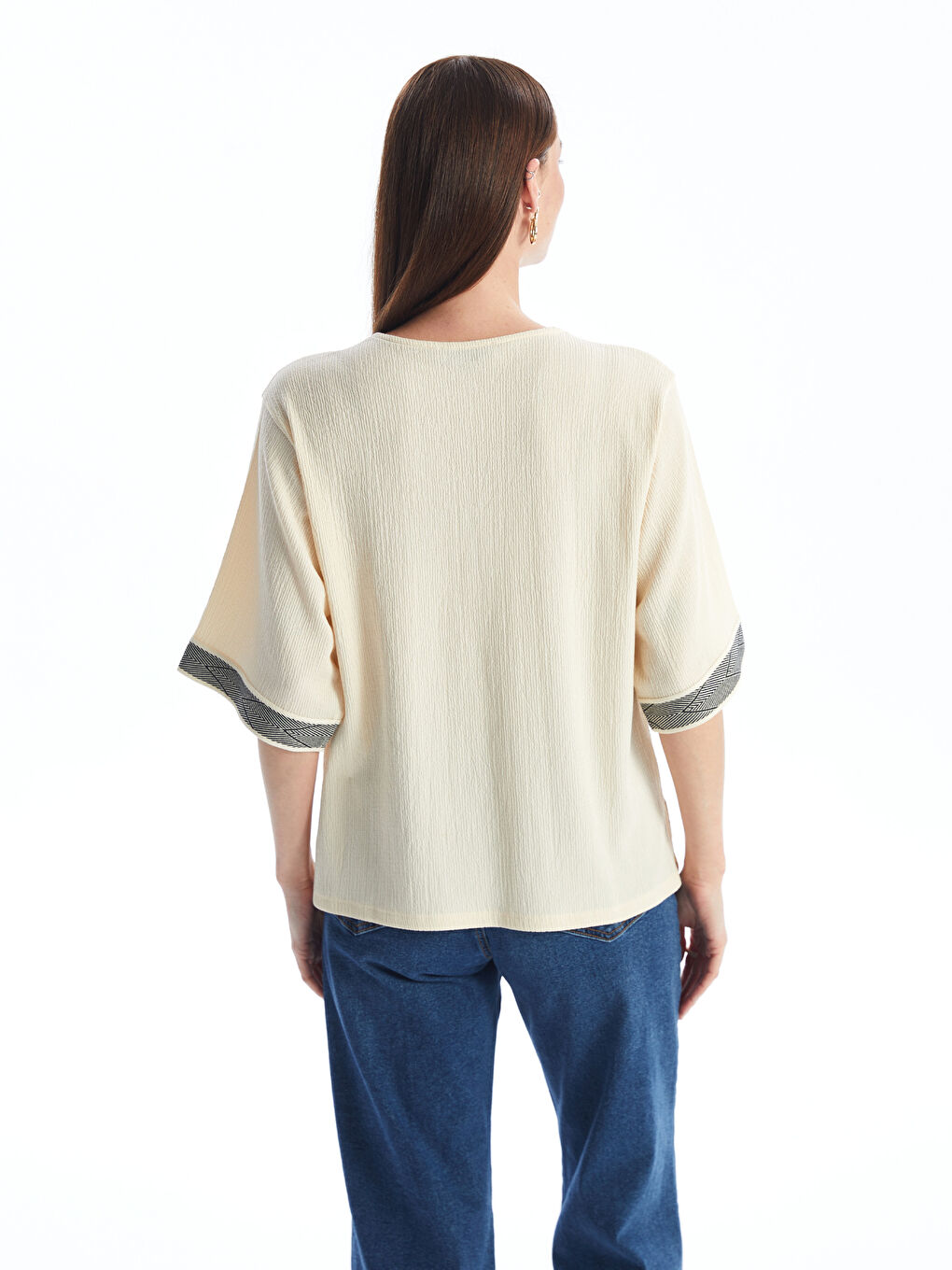 V Neck Stripe Detailed Oversize Women's Blouse -S4KO75Z8-FX0