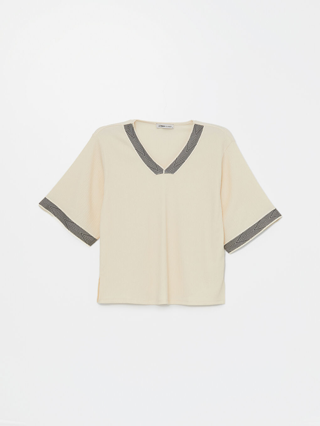 V Neck Stripe Detailed Oversize Women's Blouse -S4KO75Z8-FX0