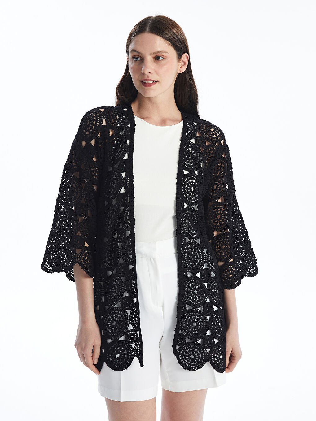 Shawl Collar Embroidered Oversize Women's Crochet Cardigan -S4KO83Z8-CVL